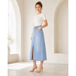 Mid-length denim skirt woman Spring/summer 2021 new thin high waisted slit hip wrap skirt A-line skirt